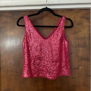 Banana Republic Pink Silk Sequins Top Sz SP Glam Party Evening